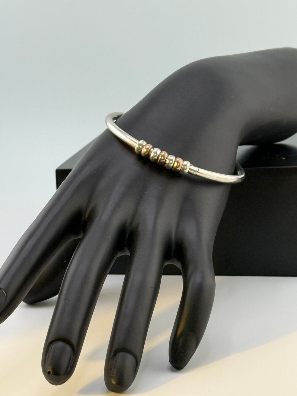 Vintage 925 Sterling Silver Hinged Bracelet with Sliding Beads